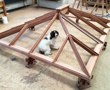'Blickling' lantern under construction being inspected by 'supervisor' Willow