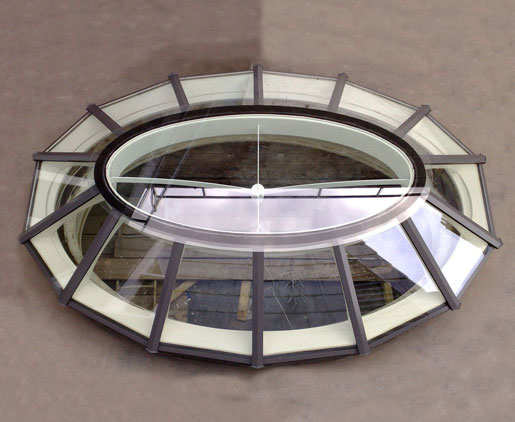 Photo of a bespoke faceted oval roof lantern with internal oval bullnose moulding