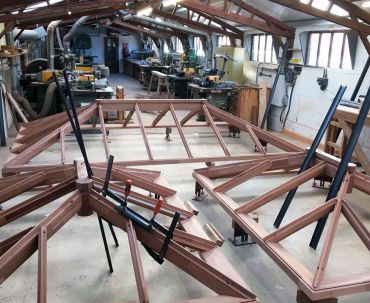 A trio of roof lanterns  under construction in the factory