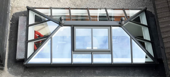 Photo of an installed roof lantern.  Tuck's Wood is one of the only manufacturers of wood-framed roof lanterns in the UK to offer double and triple glazing options
